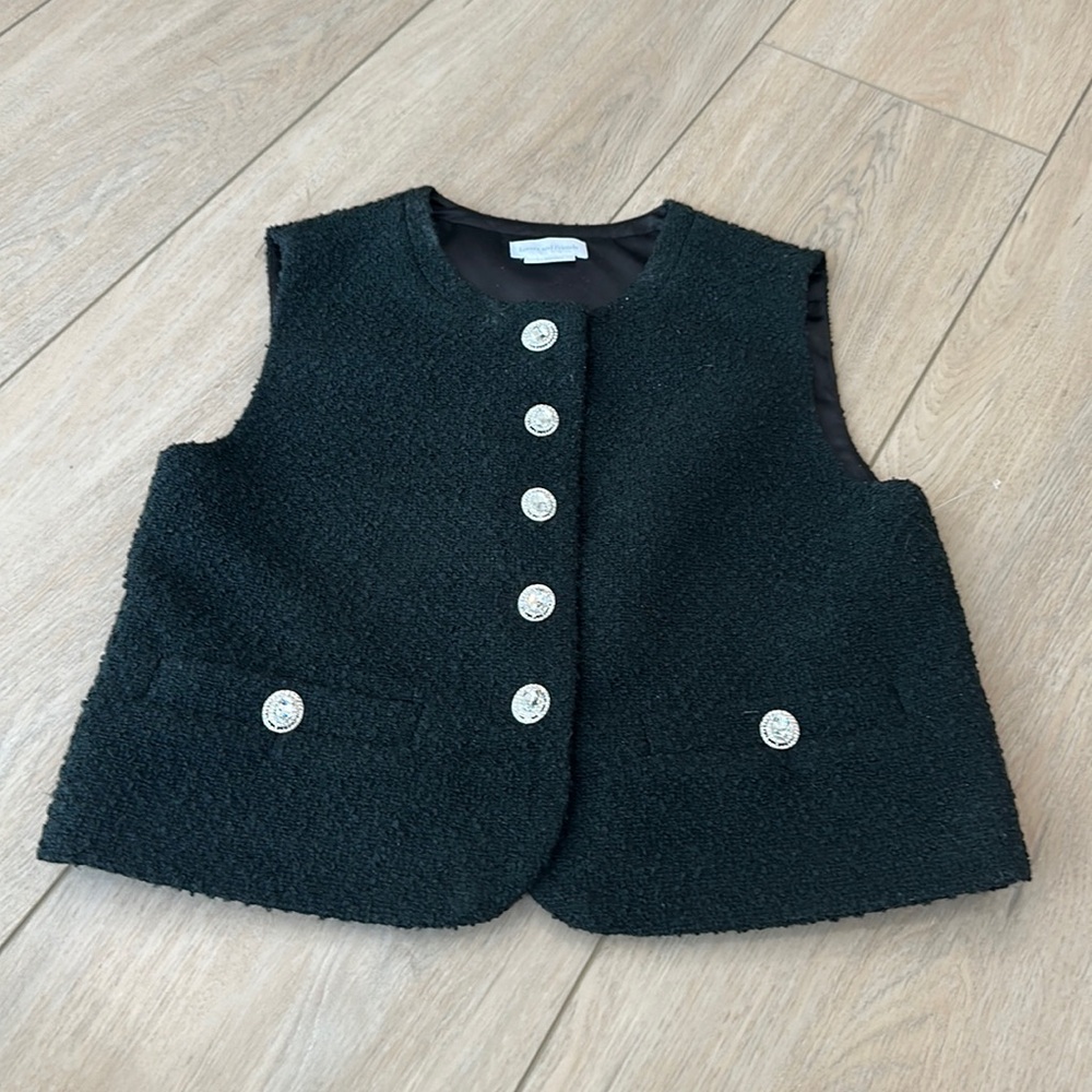 Lovers and friends black tweed vest with Crystal buttons!